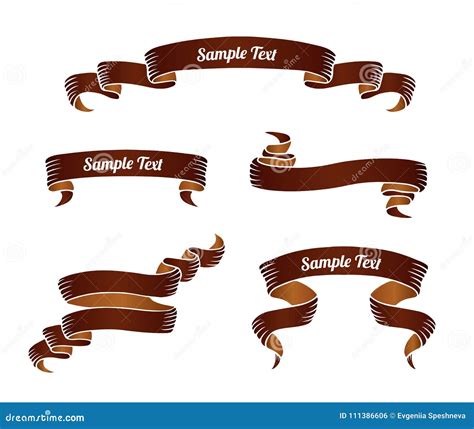 Set Of Brown Vintage Scroll Ribbon Banners Vector Illustration Stock