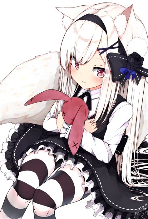 404487 Anime Anime Girl White Hair Neko Ears Animal Ears Blue