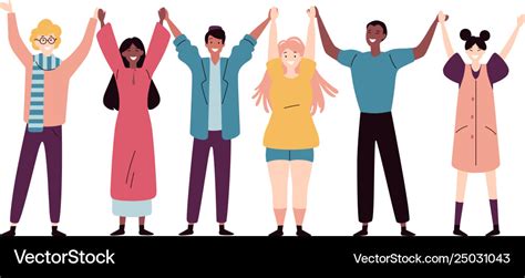Happy Young People Standing Together And Holding Vector Image