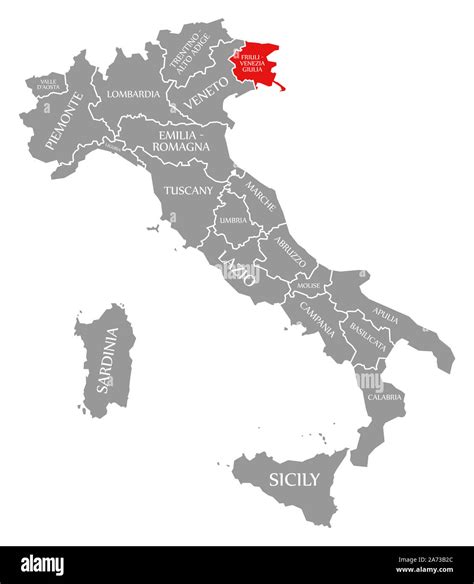 Friuli Venezia Giulia Red Highlighted In Map Of Italy Stock Photo Alamy