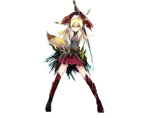 Animalears Blondehair Foxgirl Haik Original Skirt Sword Tail Weapon White Anime Wolf Girl