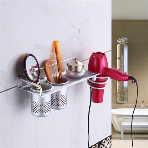 hair dryer holder wall mounted hair dryer hanging rack with organizer cup aluminum storage rack