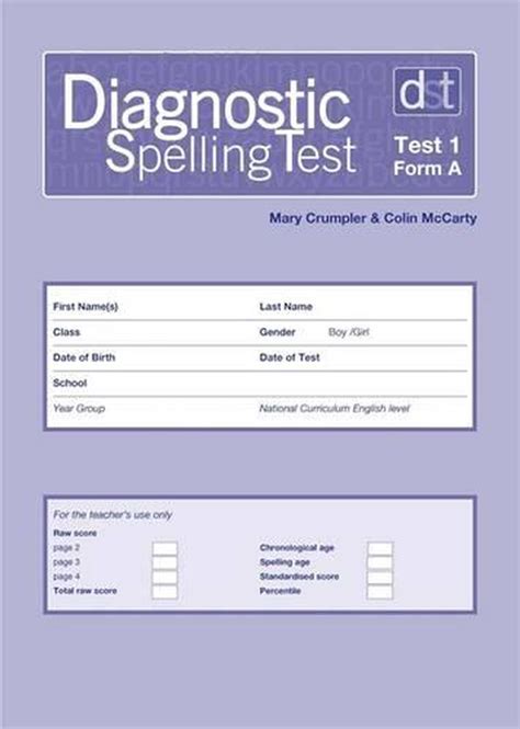 Diagnostic Spelling Tests Test 1 Form A Pk10 By Colin Mccarty