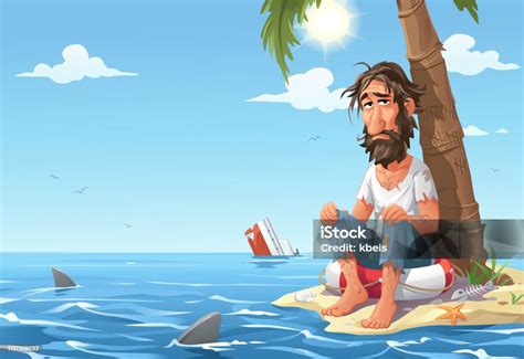 Man Stranded On Desert Island Stock Illustration Download Image Now