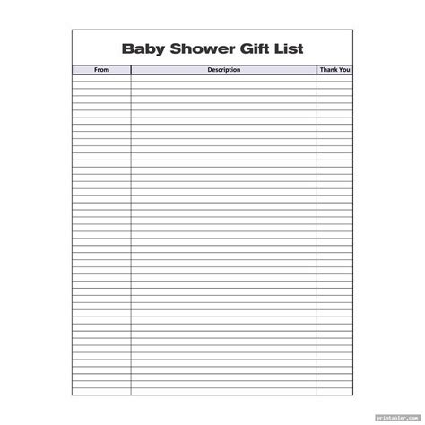 Print our free bridal shower gift list, in pink or mint, and jot down who gave your bestie what during present opening. Baby Shower Gift List Template Printable - Printabler.com