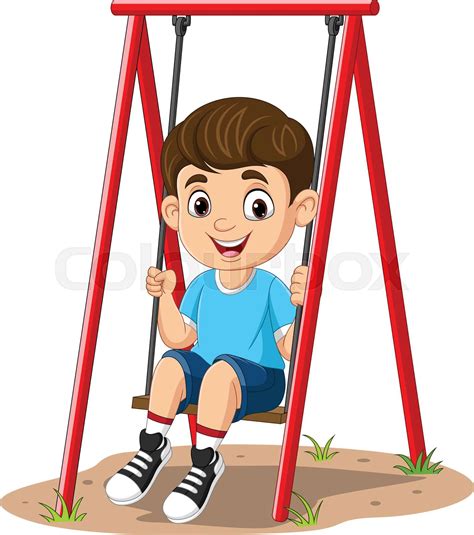 Cartoon Little Boy Playing Swing In The Park Stock Vector Colourbox