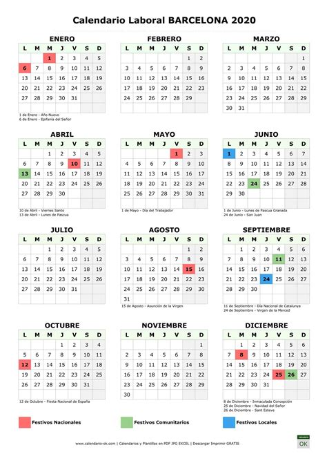 Dentro del calendario laboral de españa 2021 hoy nos vamos a centrar en unas de sus ciudades más importantes, en el calendario laboral de barcelona 2021 con todos sus festivos para que podáis organizar vuestros descansos, puentes y vacaciones de este año sin problema. Calendario Laboral 【BARCELONA 2020】 para IMPRIMIR