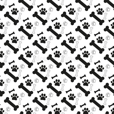 Dogs Pattern In Doodle Style With Bones And Paws On White Background