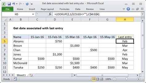 Excel Formula Get Date Associated With Last Entry Exceljet