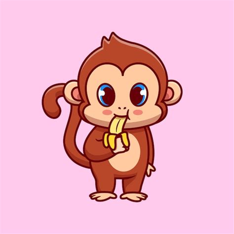 Lindo Mono Sosteniendo Plátano Cartoon Vector Icono Ilustración Animal