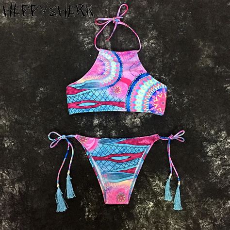 Happyshark 2018 Women Tassel Colorful Printed Bikinis Set Toem Pattern