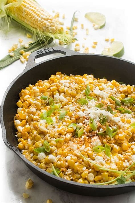 After grilling the corn you can use a knife and cut the kernels into a large bowl and follow the rest of the recipe below as directed. Skillet Mexican Street Corn - The Lemon Bowl