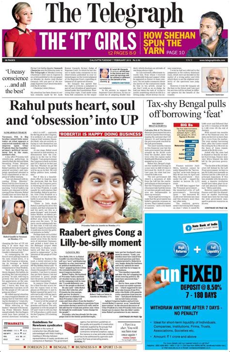Newspaper The Telegraph India India Newspapers In India Tuesday S Edition February 7 Of