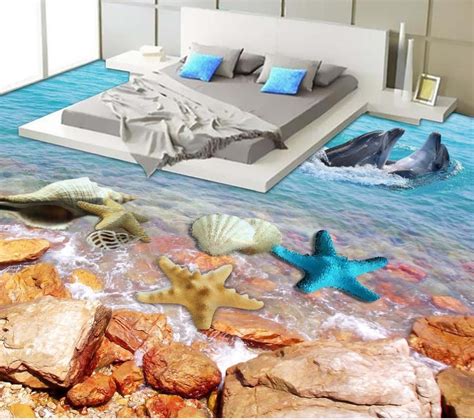 Buy 3d Floor Wallpapers Seaside Scenery Dolphins 3d