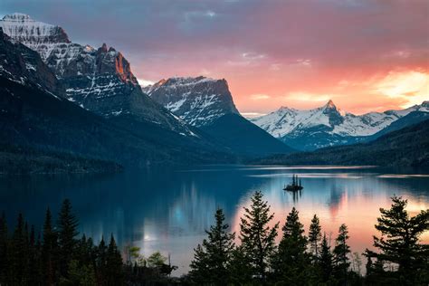 Sunset Over St Marys Lake In Glacier National Park Montana Oc