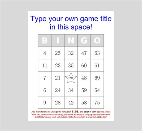 Bingo Card Template Makes 1000 Custom Bingo Cards Editable Etsy