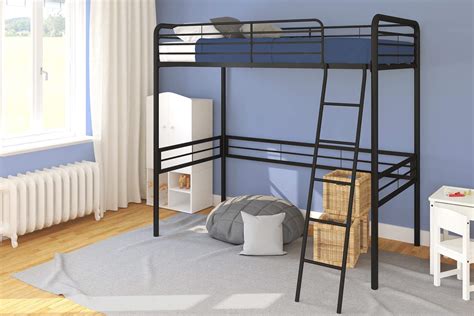 ● sturdy metal bed frame: DHP Simple Metal Loft Bed Frame, Multifunctional, Twin ...