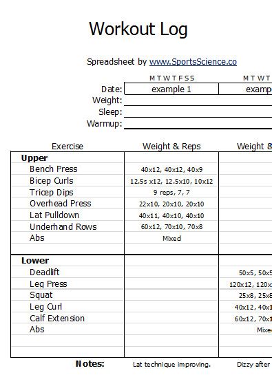 Free Sample Weight Lifting Log Template