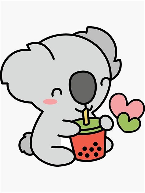 Cute Koala Bear Sipping Bubble Tea Kawaii Boba Pattern Sticker By