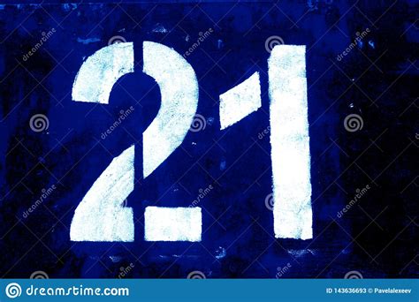 Number 21 In Stencil On Metal Wall In Navy Blue Tone Stock Illustration