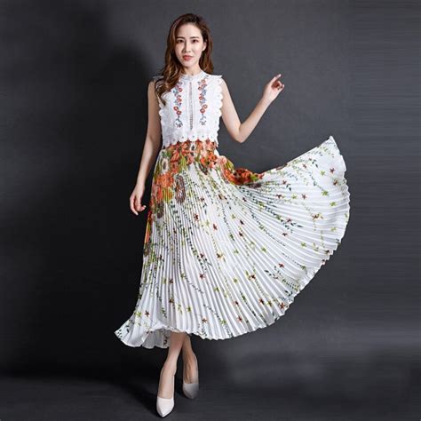 Chiffon Floral Printed Female New Fashion Vintage Pleated Skirt Best