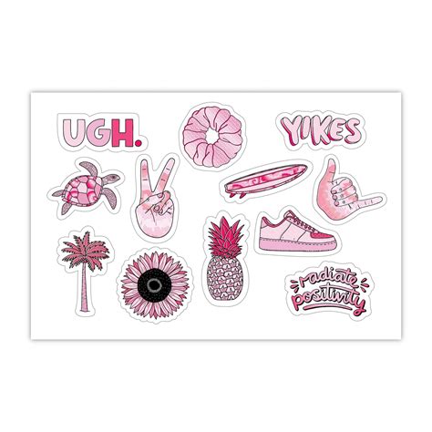 Sheet of Mini Stickers - Pink Aesthetic Stickers - SMALL miniature 1 ...