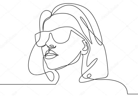 Vector Of Beautiful Woman Wearing Sunglasses Illustration Continuous One Line Drawing Line