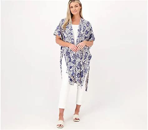 Attitudes By Renee Printed Open Front Cardigan