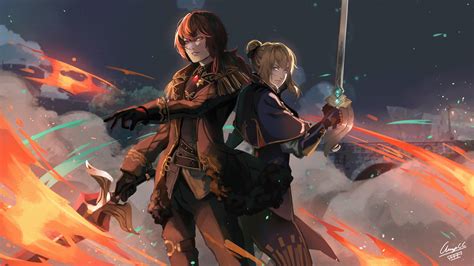 Jean And Diluc With Sword Hd Genshin Impact Wallpapers Hd Wallpapers Id 61850