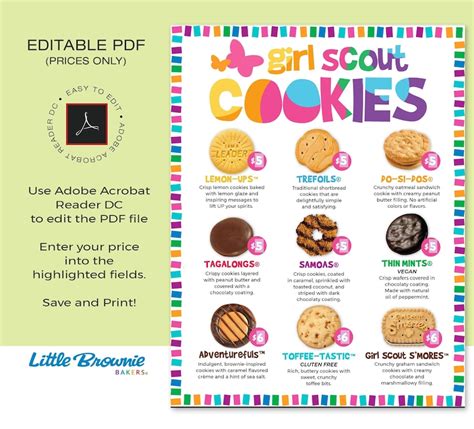 Girl Scout Cookie Menu 2022 Little Brownie Bakers Cookie Etsy