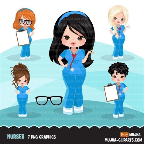 Nurse Clipart With Scrubs Patient Chart Graphics Print And Etsy Nurse