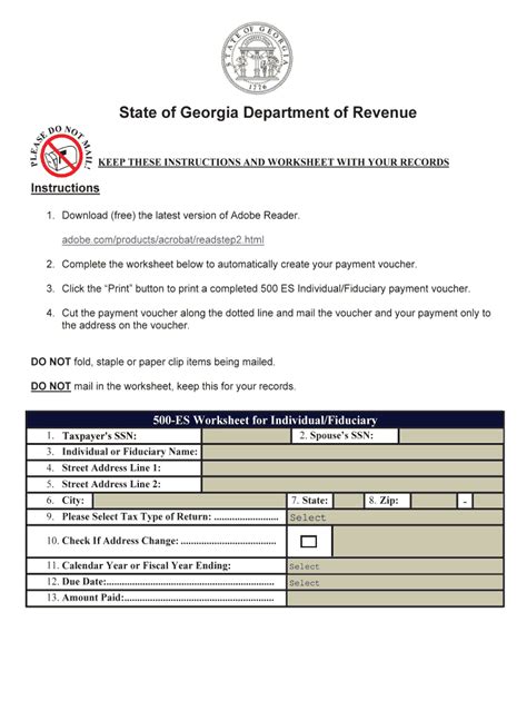 Ga Dor 500 Es 2019 Fill Out Tax Template Online Us Legal Forms