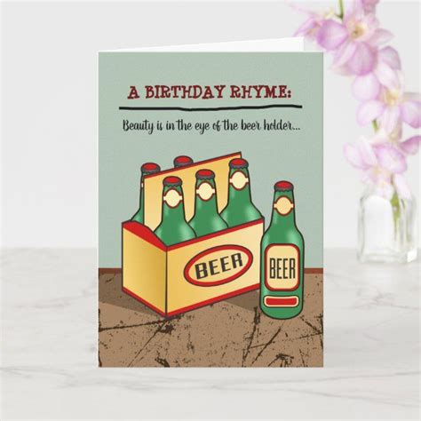 Funny Birthday Card 6 Pack Of Beer Rhyme Zazzle Funny Birthday