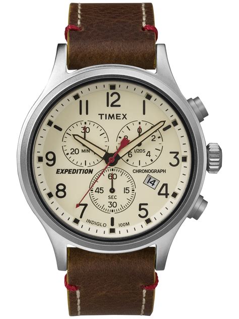 Timex Timex Mens Expedition Scout Chronograph Brownnatural Leather