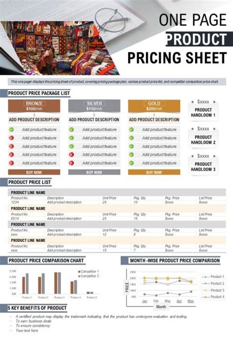 One Pager Product Pricing Sheet Presentation Report Infographic Ppt Pdf Document Presentation