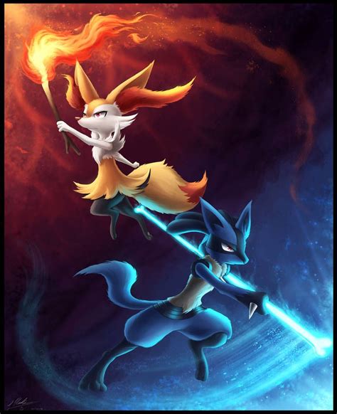 Braixen And Lucario By Shupamikey Cute Pokemon Pictures Pokemon Art