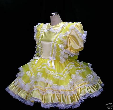 B38 Adult Sissy Satin Yellow Dress Bbtsissycloset