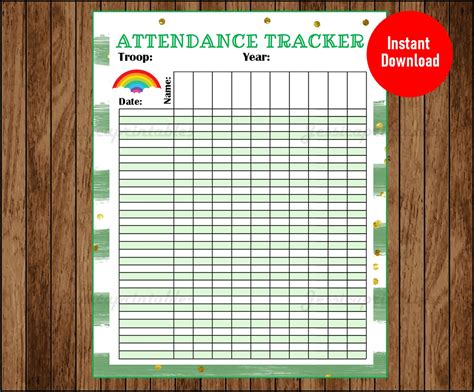 printable girl scout attendance sheet printable girl scout etsy