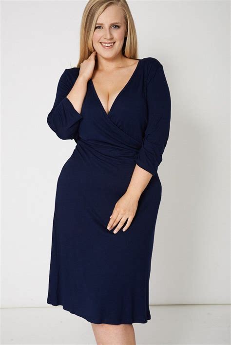 Navy Relaxed Plus Size Womens Crossover Dress Clothes For Women