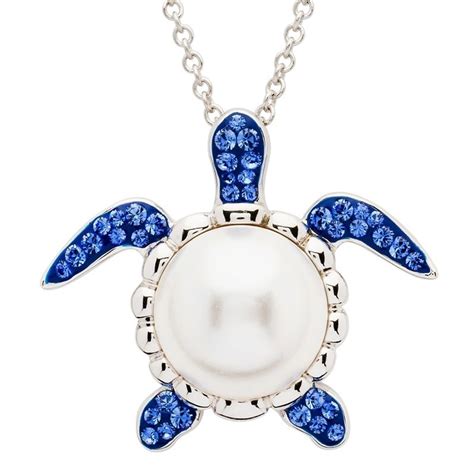 Ocean Sterling Sapphire Crystal Turtle Pendant W Pearl Irish Crossroads