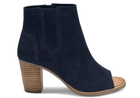 Lyst Toms Navy Suede Perforated Womens Majorca Peep Toe Booties In Blue