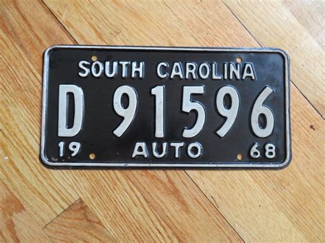 1968 South Carolina License Plate D 91596 Black And White Vintage