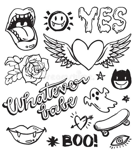 A Set Of Retro Grunge Doodles Vector Illustration Trippy Drawings Mini Drawings Doodle