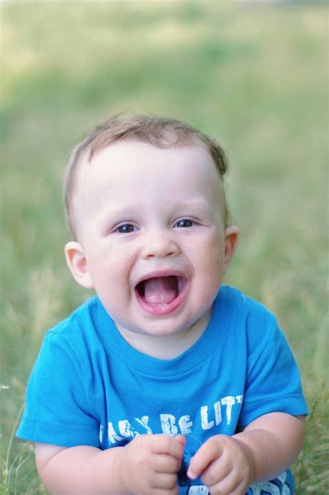 Portrait Laughing Baby Boy Age 9 Months Outdoors Stock Photos Free