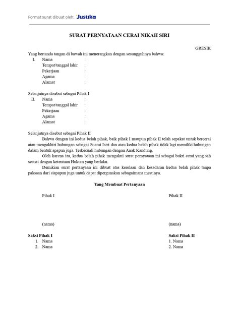 Surat Perjanjian Contoh Surat Cerai Nikah Siri Ted Gilmour Riset