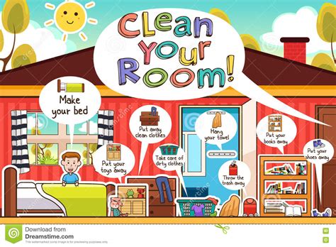 Help kids know expectations for this chore. Kids Cleaning Room Chores Infographic Stock Vector ...