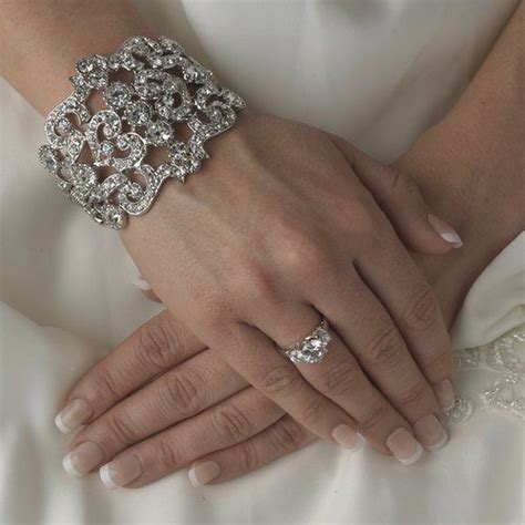 Silver Plated Rhinestone Diamante Bridal Wedding Prom Cuff Bracelet