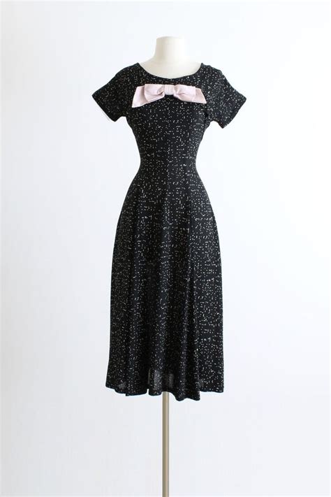 Vintage 1940s 40s Dress Black White Polka Dot Bow Tie Dress Etsy