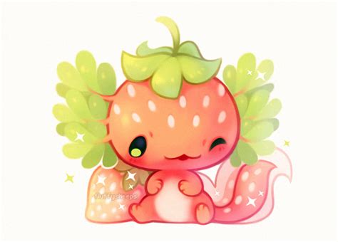 A Little Strawberry Axolotl Cute Kawaii Drawings Cute Kawaii