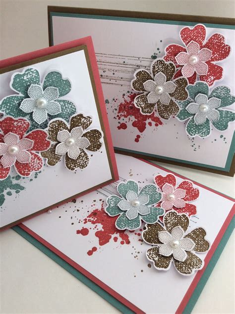 Stampin Up Handmade Cards Layered Flowers And Grunge